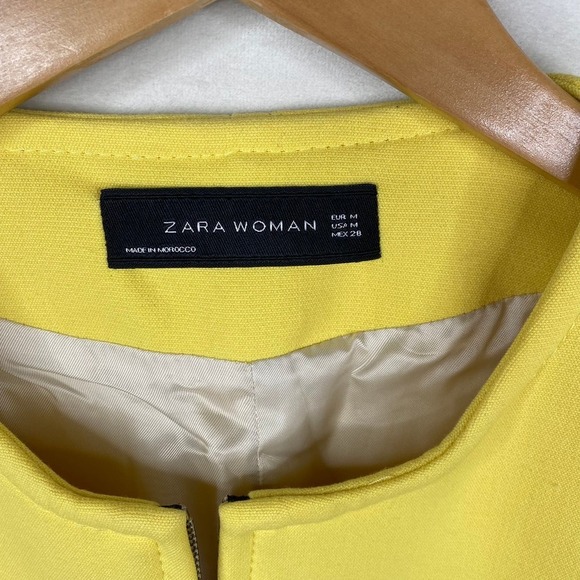 Zara Yellow Round Neck Full Zip Tailored Coat 3/4 Length Sleeves Size Medium - Picture 6 of 10